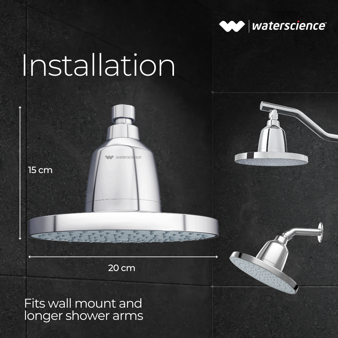 Rain Shower Filter Matte Black with Arm CLEOSFR923 8'' WaterScience