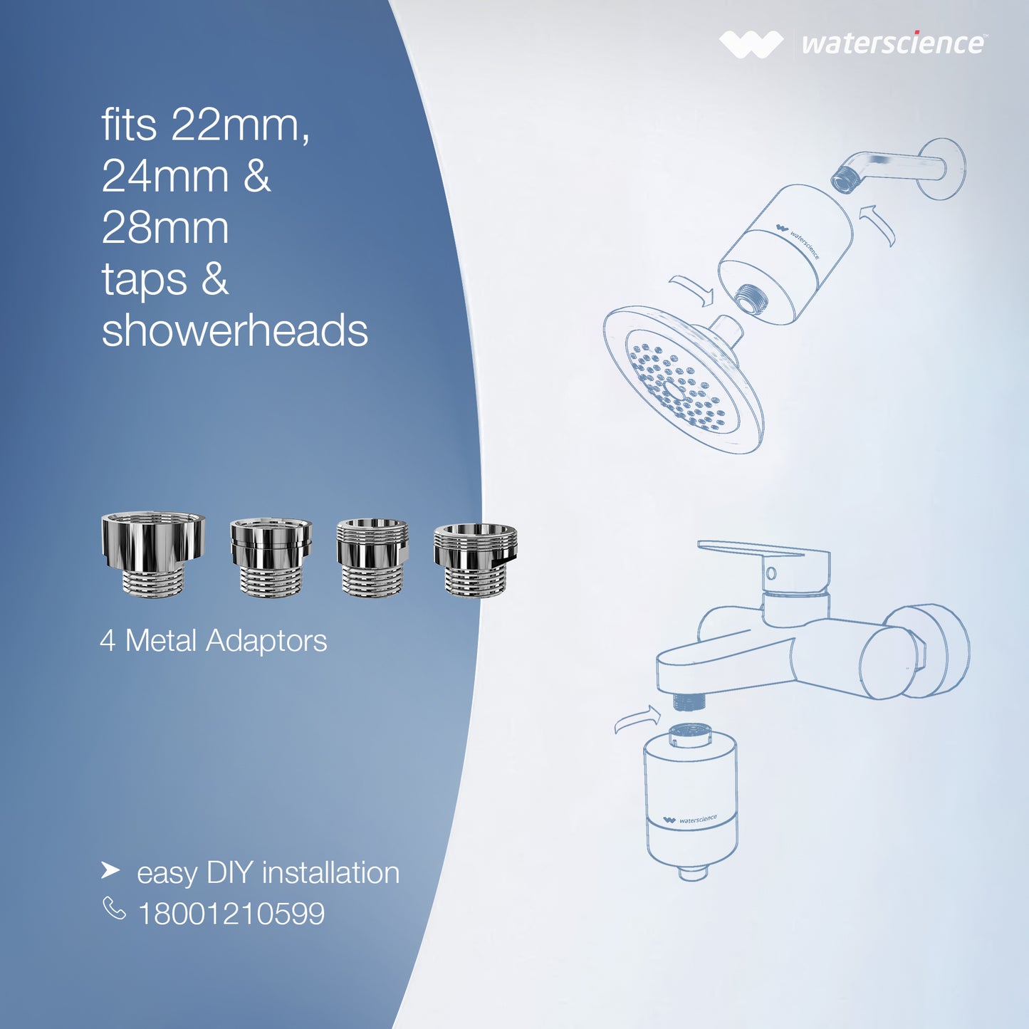 CLEO Shower & Tap Filter for Hard Water - for Borewell/Tanker Water - with Metal Adaptors