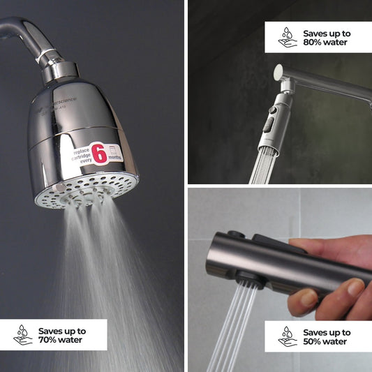 Water Saving Combo Pack - Multi Flow Shower Filter + Kitchen Tap extender + Health Faucet